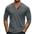thumbnail image 1 of OHMZYZO Men's Henley Shirts Long Sleeve Button Solid Color T-Shirts Casual Lightweight Loose Fit Fall Pullover Tops Gray M, 1 of 6