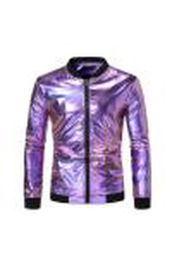 Men's Metallic Bomber Jacket 70s Disco Varsity Jacket Zip Up Party Baseball Coats
