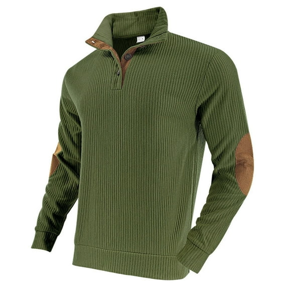 OHMZYZO Men's Stand Collar Sweatshirt Vintage Fleece Long Sleeve Button Up Pullover Tops Casual Cable Knit Fall Polo Sweaters Army Green M