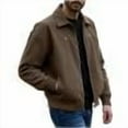 thumbnail image 1 of OHMZYZO Men's Suede Bomber Jacket Casual Lightweight Full Zip Up Long Sleeve Coat Vintage Faux Leather Motorcycle Jacket, 1 of 4
