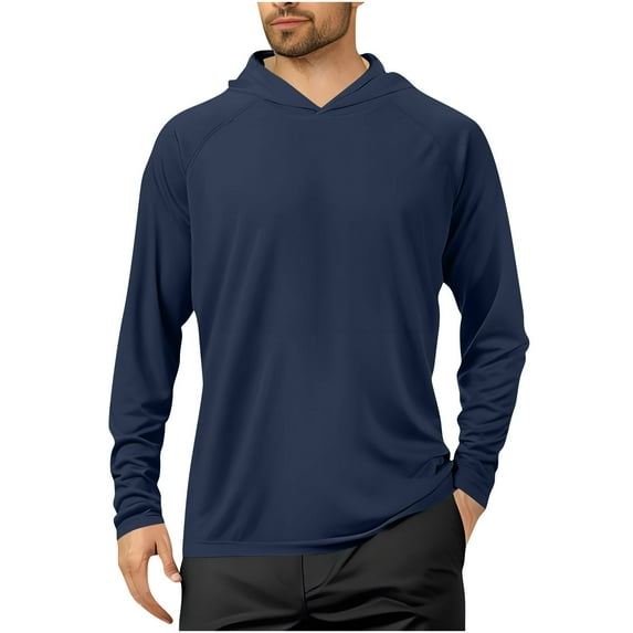 OHMZYZO Men's Sun Protection Hoodie Shirts Long Sleeve UPF 50+ Swim Shirt with Hood Lightweight Quick Dry Running Hiking Tops Z-Navy Blue S