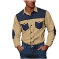 thumbnail image 1 of OHMZYZO Men's Western Cargo Shirts Lapel Long Sleeve Button Down Shirts Color Block Casual Loose Fit Business Work Tops Navy Blue 4XL, 1 of 5