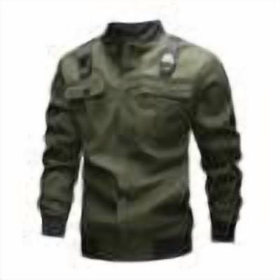 OHMZYZO Mens Cargo Jacket Lightweight Long Sleeve Button Down Jackets Fall Casual Loose Stand Collar Coat with Pockets