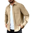 thumbnail image 1 of OHMZYZO Mens Casual Corduroy Shirt Long Sleeve Button Down Shirts Casual Lightweight Shacket Jacket with Pockets Khaki M, 1 of 8