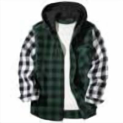 OHMZYZO Mens Flannel Hoodie Shirt Casual Button Down Plaid Jacket Shirts Stylish Long Sleeve Shirts with Pocket