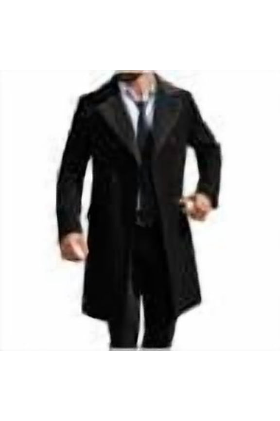 Mens Trench Coat Double Breasted Notched Collar Fleece Jacket Slim Fit Fall Winter Fuzzy Pea Coats Warm Overcoat