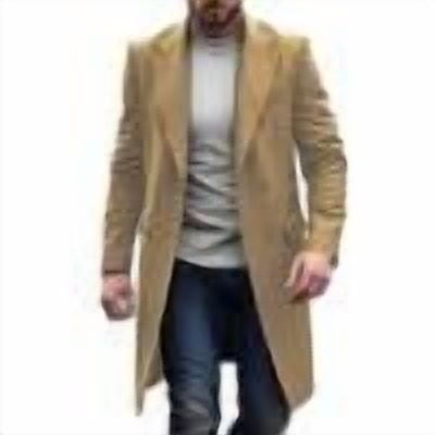 OHMZYZO Mens Trench Coat Lapel Collar Single Breasted Pea Coat Vintage Fall Winter Warm Soft Overcoat with Pockets