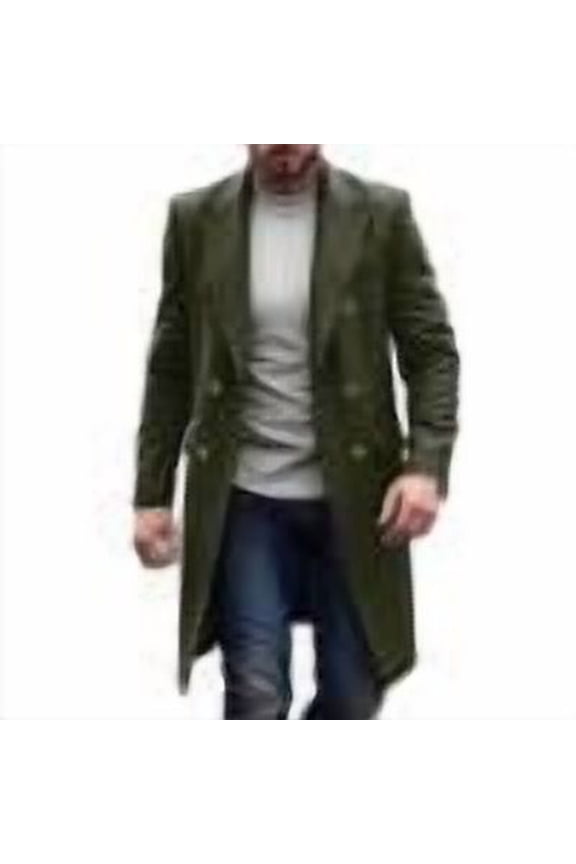 Mens Trench Coat Lapel Collar Single Breasted Pea Coat Vintage Fall Winter Warm Soft Overcoat with Pockets