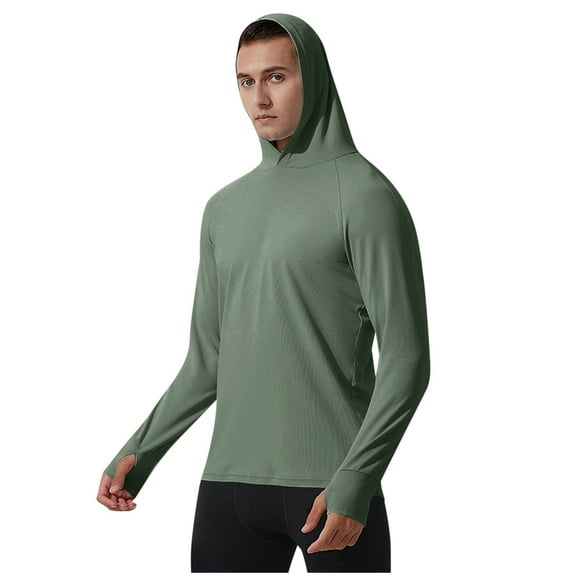 OHMZYZO Mens UPF 50  Hoodie Shirts Long Sleeve Rash Guard Sun Protection T Shirts Lightweight Quick Dry Hoodies Army Green S