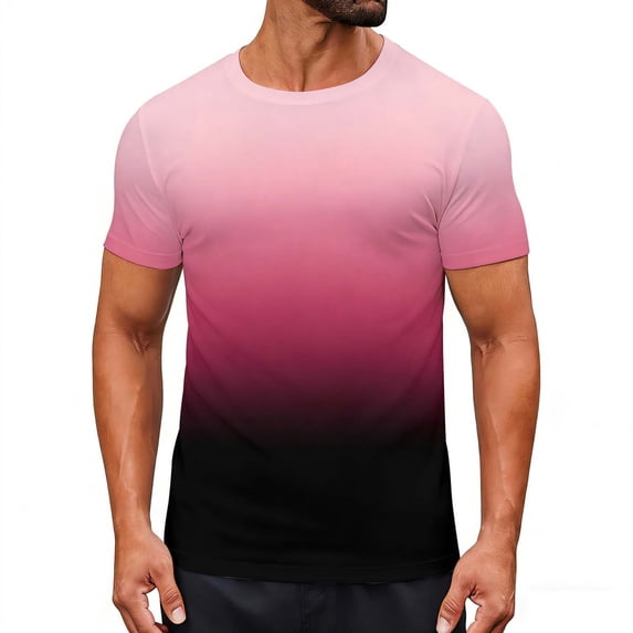 OHMZYZO Summer Shirts for Men Casual Short Sleeve Crew Neck Gradient T Shirt Graphic Tees Basic Tops