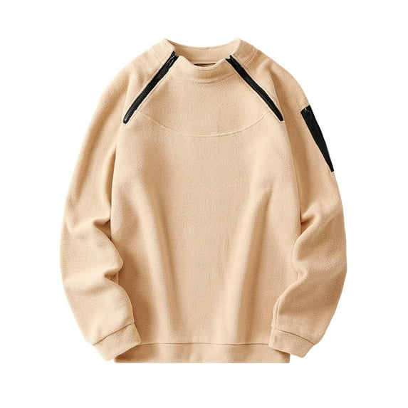 OHMZYZO Sweatshirts for Men Mock Neck Long Sleeve Pullover Tops Oversized Fleece Warm Fall Winter Trendy Sweatshirt Khaki 3XL