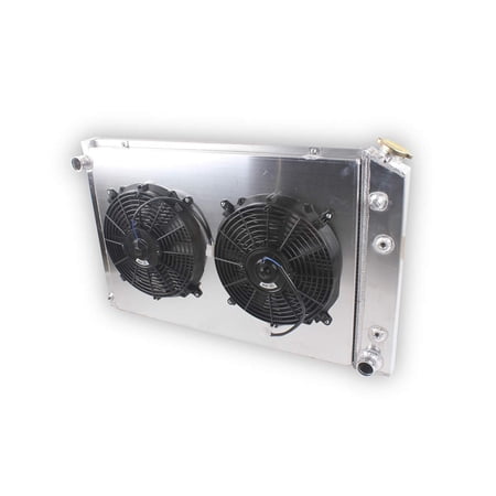 OHOB-COOL 3 ROW Radiator with 2 Fan Shroud for 1978-1991 Chevy Chevrolet Blazer GMC Jimmy C/K/R/V/P Series V8 L6 4.8 5.0 5.7 7.4 L 78 79 80 81 82 83 84 85 86 87 88 89 90 91 Radiator