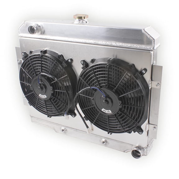 OHOB-COOL 3 Rows Core Performance Aluminum Cooling Radiator With Fan Shroud(2X12 Inches Dia.) for 1972-1986 Jeep CJ CJ5 CJ6 CJ7 V8 Conversion Che vy Engine Radiador (GM/Chevy V8 Engine SWAP)