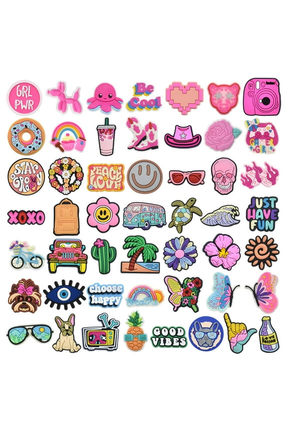 50 Pcs Shoe Charms for Clogs - Cute Hippie Preppy Style Decorations for Teens & Adults