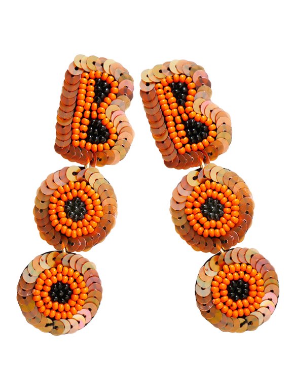 Beaded Earrings Orange Sequins for Cosplay and Parties