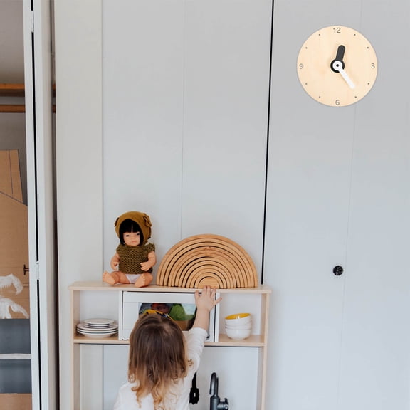 OHOIOLLA 1Pack Wall Clock Silent Time Display Basswood Round Minimalist Modern For Kids Rooms