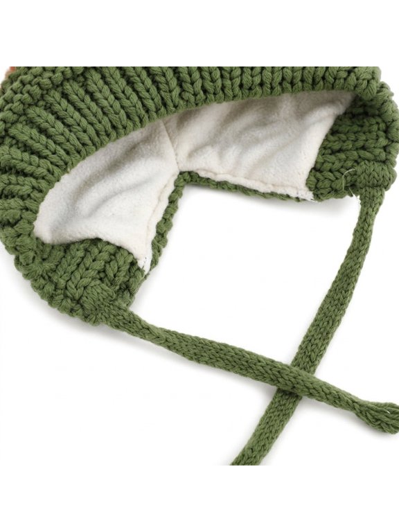 1Pc Knitted Green Xmas Antler Hat with Cotton Stuffed Warmth and Stable Lacing