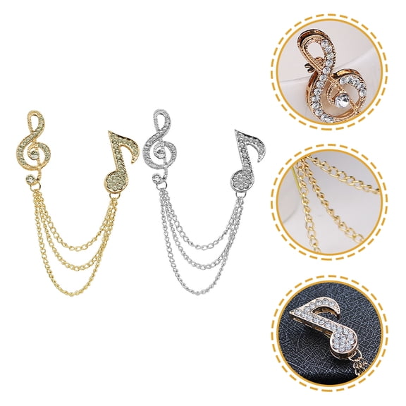 OHOIOLLA 2Pcs Shirt Collar Chain Musical Note Secure Pin Back Assorted Color for Formal Event Accessory