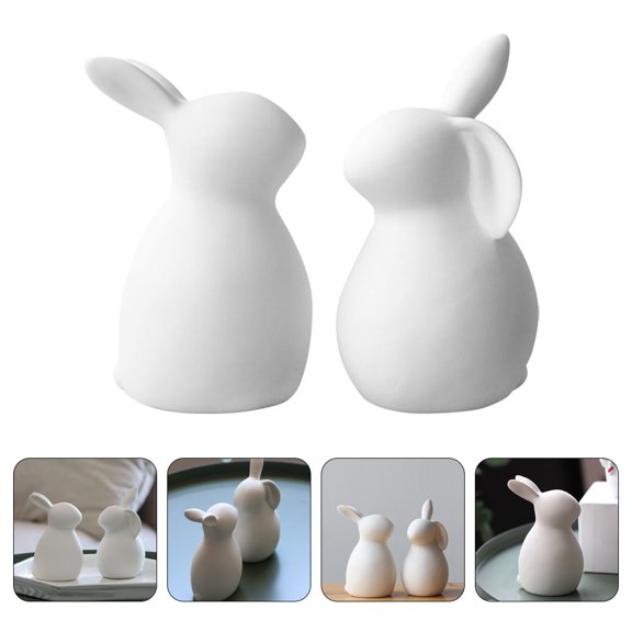 OHOIOLLA 2Pcs Small White Ceramic Rabbit Statues for Home and Office Tabletop Decoration