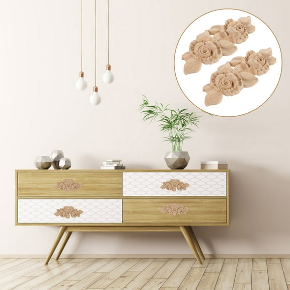 OHOIOLLA 2Pcs Wood Carved Decal Floral Transfers For Furniture 1.7X6.5X16CM For Home Furniture And Mirrors