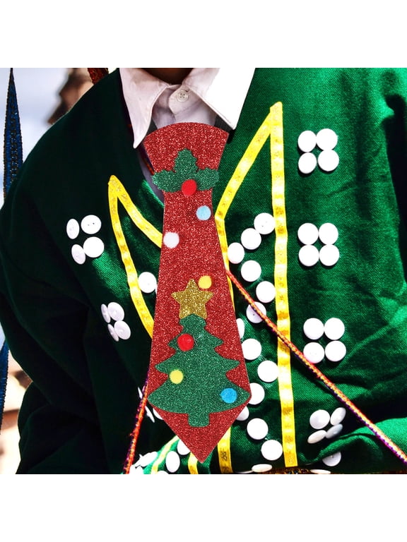 3Pcs Christmas Ties Assorted Color Felt and Glitter Paper Festive Neckties