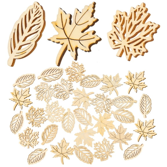 OHOIOLLA 40Pcs Wooden Maple Leaves Cutout Craft Supplies for Artists Diy Crafting Ornament Decoration