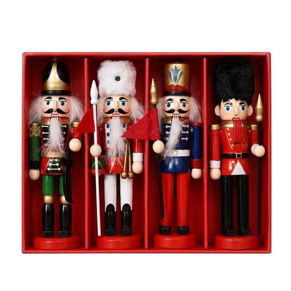 OHOIOLLA Xmas Nutcracker Ornament Assorted Color Wood for Tree and Shelf 4Pcs