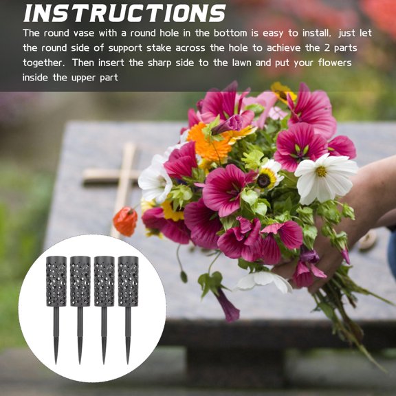 OHOIOLLA 4Pcs Black Plastic Grave Vase with Spike for Outdoor Cemetery Flower Arrangement