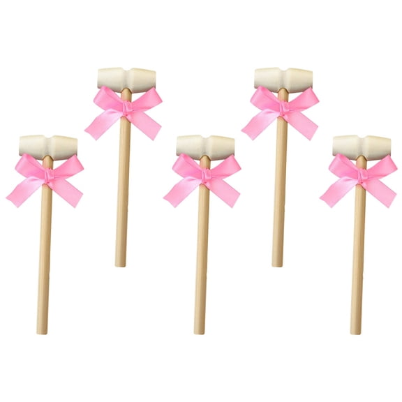OHOIOLLA 5 Pcs Wooden Cake Mallets, Fine Craftsmanship Toy Hammer Set for Kids Pretend Play, Birthday Party Game