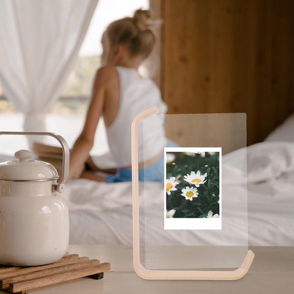 OHOIOLLA Acrylic Wooden Photo Frame Beige L-Shaped Design Elegant Home Accent