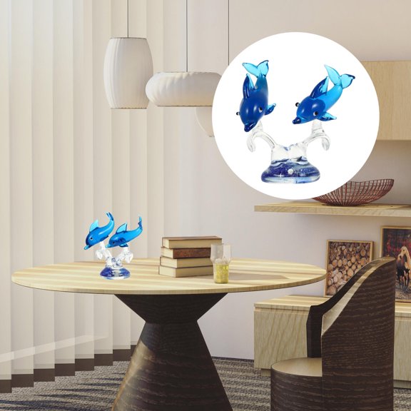 OHOIOLLA Blue Crystal Glass Dolphin Decoration with Detailed Workmanship for Home