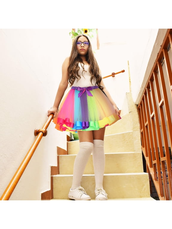 Lightweight Multicolor Tutu Skirt, Stretch Waist Tulle Costume Skirt for Dance, Party, Cosplay & Festival Events