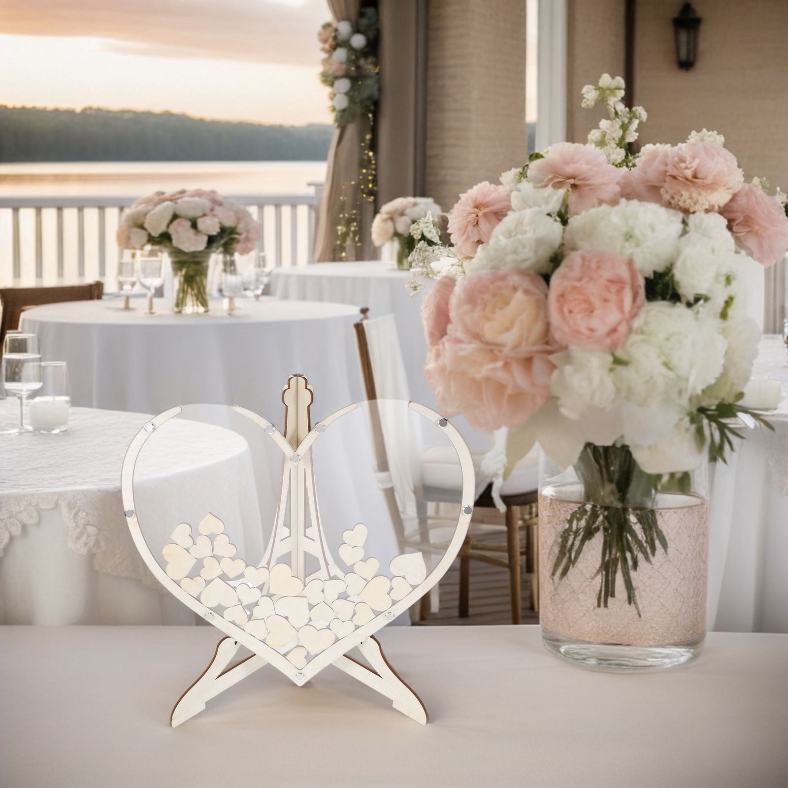 OHOIOLLA Heart Shaped Wedding Guest Book Box in Beige Wood for Party ...