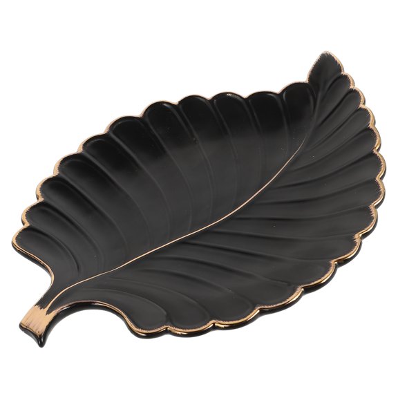 OHOIOLLA Multifunctional Black Ceramic Leaf Plate for Candy Jewelry and Trinkets