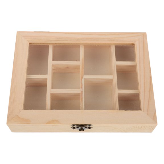 OHOIOLLA Wooden Rock Collection Organizer with 10 Compartments and Lid