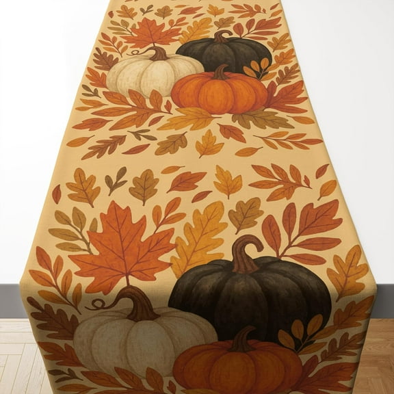 OHOME Fall Decorations for Home - Pumpkins Leaves Table Runner for Indoor Outdoor | Fall Decor for Thanksgiving Friendsgiving - Autumn Centerpieces Backdrop Tablecloth for Tables Room Office Kitchen