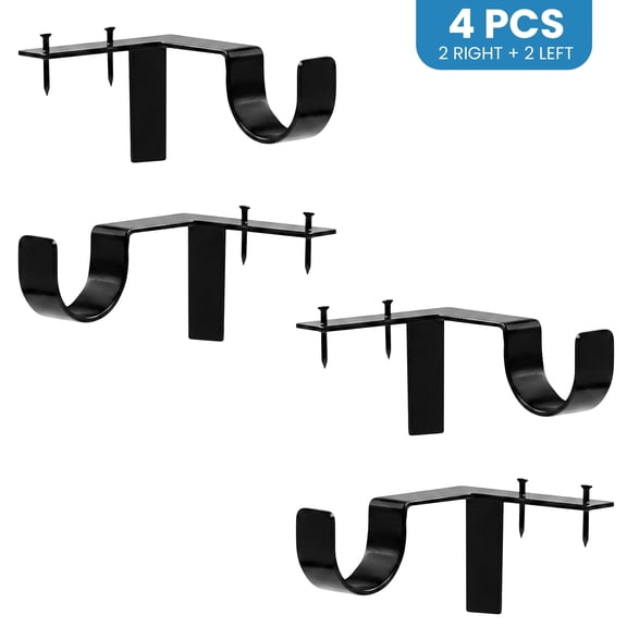 4 Pack Black Curtain Rod Brackets, Wall Mount Curtain Rod Holders Fit 1 Inch Curtain Rod, Window Drapery Hardware Hooks for Bedroom Home Decoration