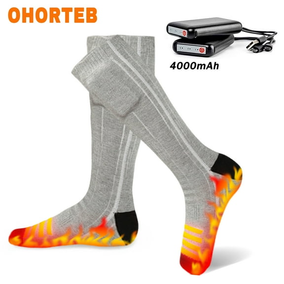 OHORTEB Heated Socks for Men Women 4000mAh Rechargeable Electric Heating Socks Warm Winter Thermal Socks for Skiing Hiking Camping Hunting