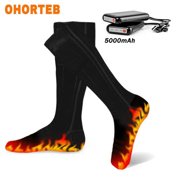 OHORTEB Heated Socks for Men Women 5000mAh Rechargeable Electric Heating Socks Warm Winter Thermal Socks for Skiing Hiking Camping Hunting