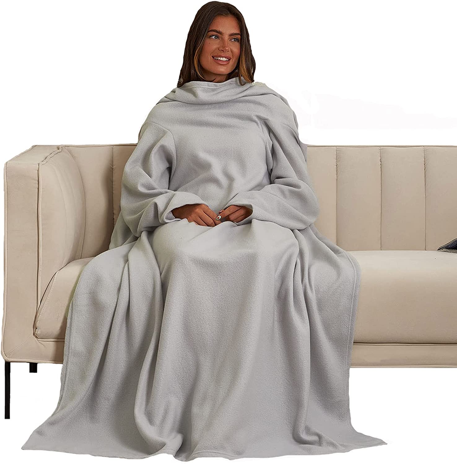 OHS Wearable Blanket Adult with Sleeves Arms Large Fleece Plush Comfy Blanket Wrap Throw Robe