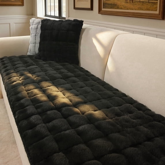 OHSIO Couch Cover for Pets, Non-Slip Fuzzy Sofa Slipcover, Washable Soft Sofa Protector for Couch Sofa and Sectional (Black, 27.6'' x 63'')