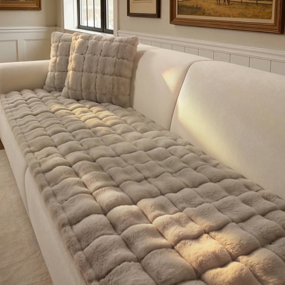 OHSIO Couch Cover for Pets, Non-Slip Fuzzy Sofa Slipcover, Washable Soft Sofa Protector for Couch Sofa and Sectional (Light Brown, 27.6'' x 59'')