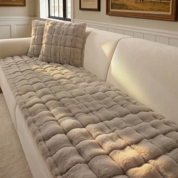 OHSIO Couch Cover for Pets, Non-Slip Fuzzy Sofa Slipcover, Washable Soft Sofa Protector for Couch Sofa and Sectional (Light Brown, 27.6'' x 70.8'')