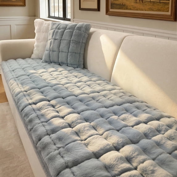 OHSIO Couch Cover for Pets, Non-Slip Fuzzy Sofa Slipcover, Washable Soft Sofa Protector for Couch Sofa and Sectional (Light Gray, 27.6'' x 63'')