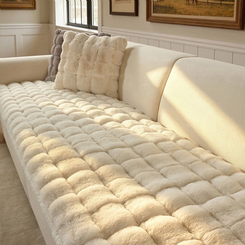 OHSIO Couch Cover for Pets, Non-Slip Fuzzy Sofa Slipcover, Washable Soft Sofa Protector for Couch Sofa and Sectional (White, 27.6'' x 59'')