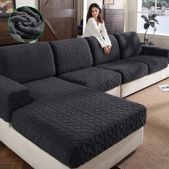 OHSIO Couch Covers for L-Shape Sectional Sofa, Stretch Soft Sofa Slipcovers, Washable Wear-Resistant Furniture Protector with Elastic Bottom (1 Piece Armrest Cover, Dark Gray)