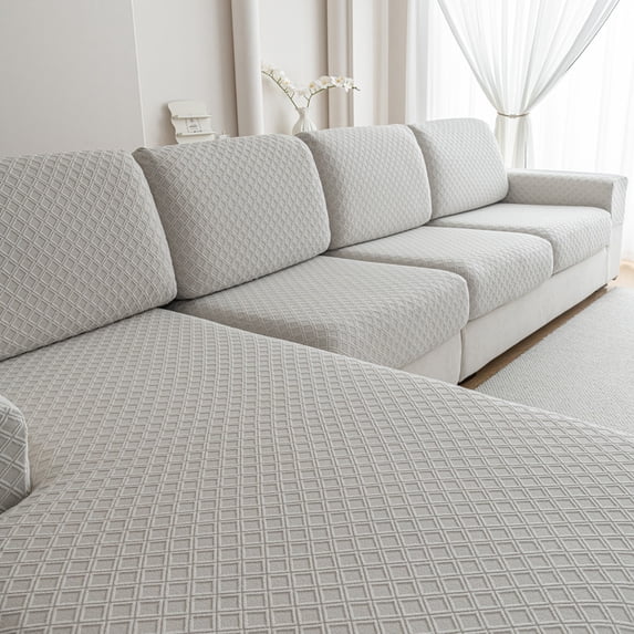 OHSIO Sectional Couch Covers, Wear Resistant Stretch Sofa Covers Washable Couch Cushion Covers Anti Slip Furniture Protector Slipcovers for Pets (1 Piece Armrest Cover, Light Gray, Diamond Pattern)