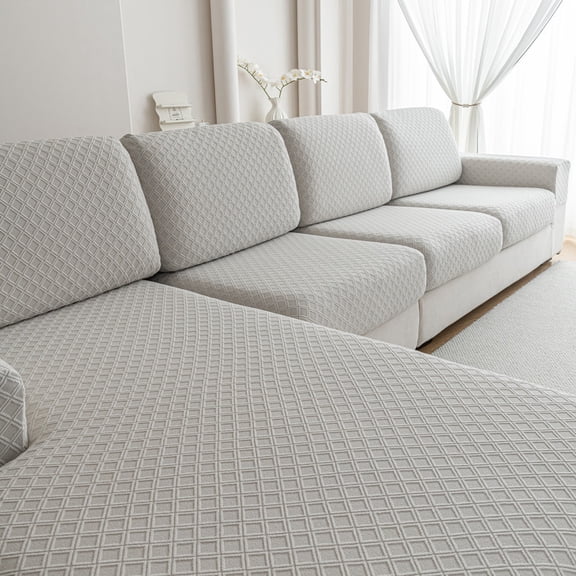 OHSIO Sectional Couch Covers, Wear Resistant Stretch Sofa Covers Washable Couch Cushion Covers Anti Slip Furniture Protector Slipcovers for Pets (1 Piece Armrest Cover, Light Gray, Diamond Pattern)