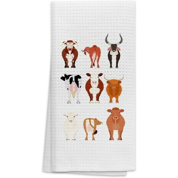 OHSUL Cute Cartoon Cows Heifers Bull Highly Absorbent Kitchen Towels Dish Towels Dish Cloth,Funny Cow Hand Towels Tea Towel for Bathroom Kitchen Decor,Cow Lovers Farm Girls Women Gifts