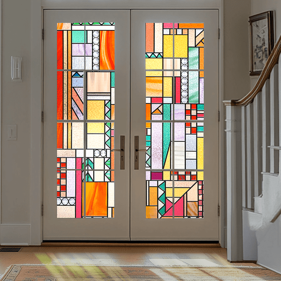 OHTMERU 3D Stained Glass Window Privacy Film, Heat Control UV Blocking Static Cling Decorative Window Film for Bathroom,Front Door,Home Non Adhesive 16.9 x 39.3 inches